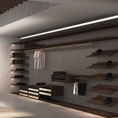 गुणवत्ता  Sliding Door Master Walk In Closet Furniture Wood Aluminium With Linear LED फैक्टरी